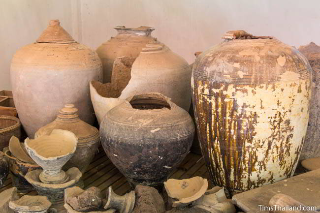 Khmer pottery at Wat Pa Phra Sabai museum in Buriram, Thailand.