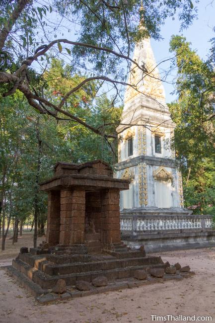 shrine made form laterite of Ku Mithila Khmer ruin with stupa in back