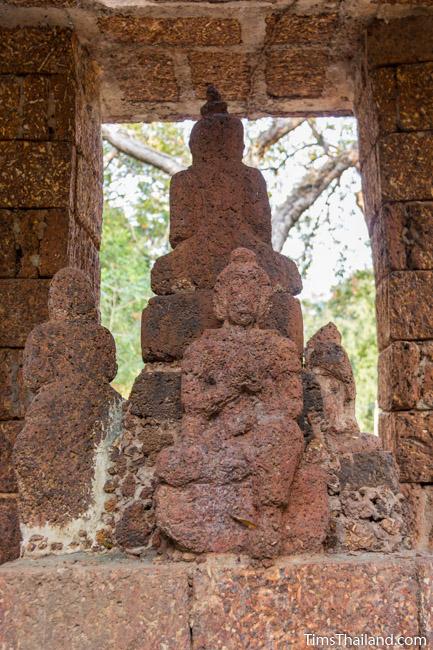 laterite carving of Brahma in shrine of Ku Mithila Khmer ruin