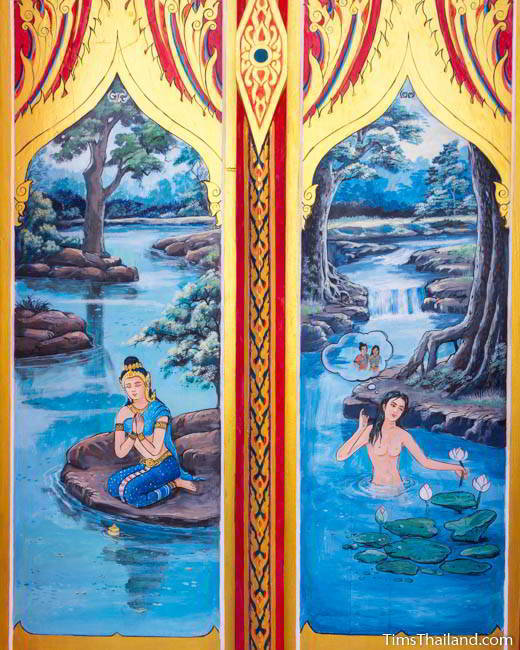 Nang Phom Hom story painted on doors at Wat Nong Wang