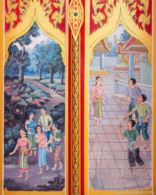 Nang Phom Hom story painted on doors at Wat Nong Wang