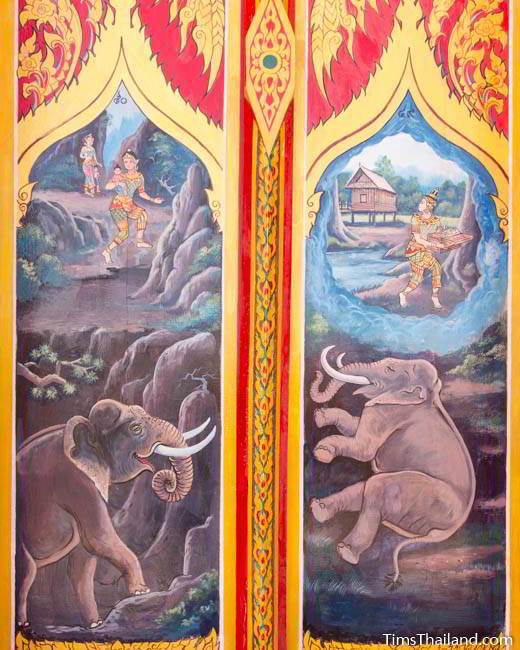 Nang Phom Hom story painted on doors at Wat Nong Wang