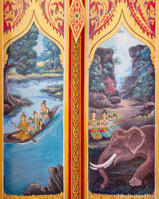 Nang Phom Hom story painted on doors at Wat Nong Wang