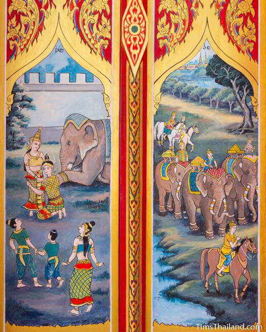 Nang Phom Hom story painted on doors at Wat Nong Wang