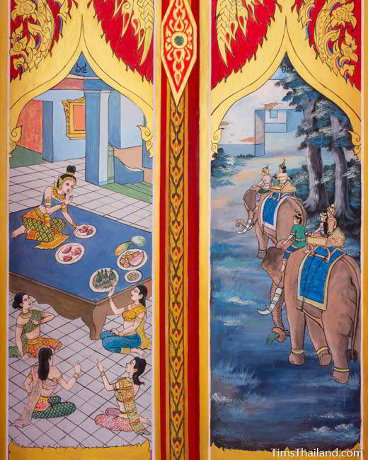 Nang Phom Hom story painted on doors at Wat Nong Wang