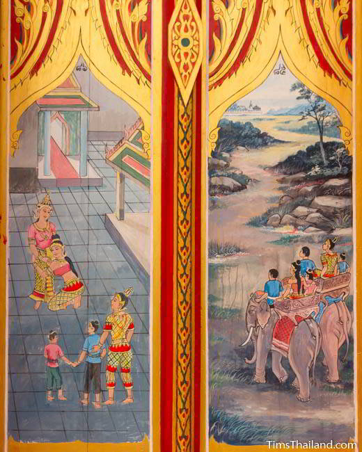 Nang Phom Hom story painted on doors at Wat Nong Wang