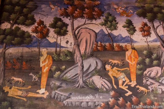 Wat Um Long corpse meditation mural