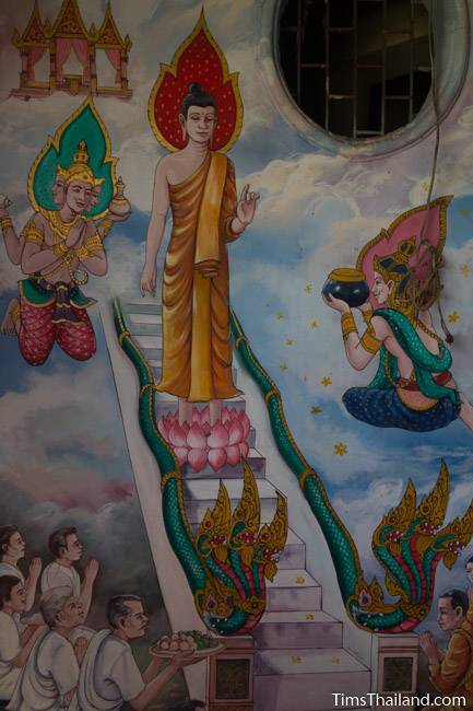 picture of Buddha descending from heaven on Wat Pho Nontan meditation hall