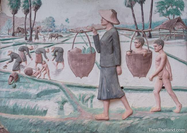 picture of harvesting rice on Wat Pho Nontan meditation hall