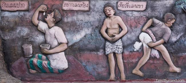 picture of people eating and farting on Wat Pho Nontan meditation hall