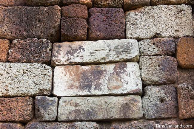 wall of sanctuary with both laterite and sandstone at Prang Ku Chaiyaphum Khmer ruin