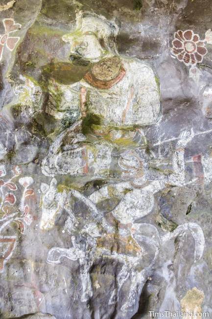painting of horseback rider with spear at Tham Sam cave