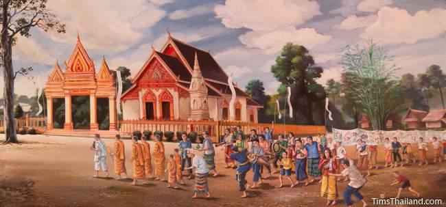 mural of modern temple at Ban Cheelon in Roi Et province