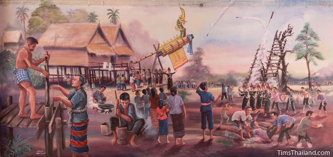 mural of Boon Bang Fai rocket festival tradition