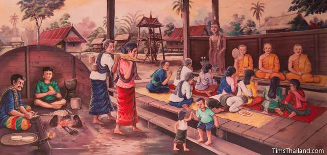 mural of Boon Khao Jee tradition