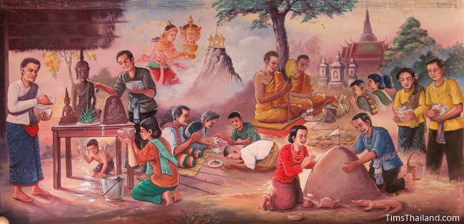 mural of Boon Songkran tradition