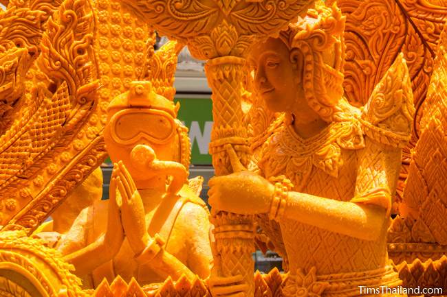 wax scuba diver from the Tham Luang cave rescue on a Khao Phansa candle parade float