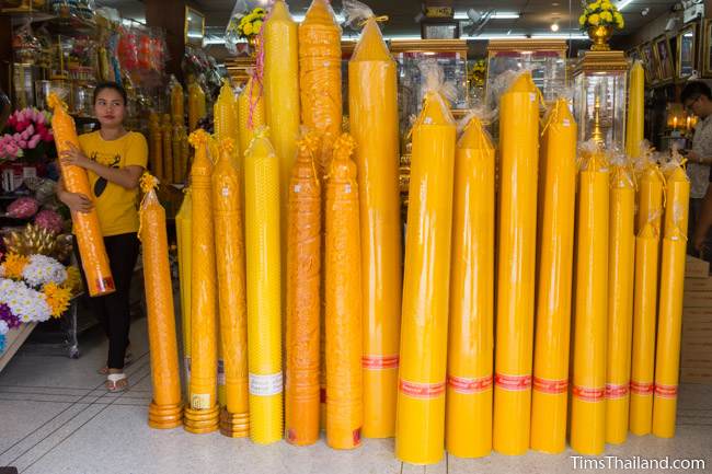 large Khao Phansa candles for sale in a store
