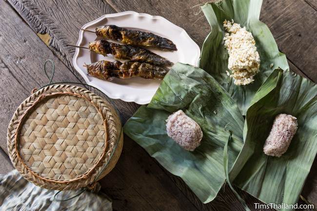 food on unwrapped banana leaves