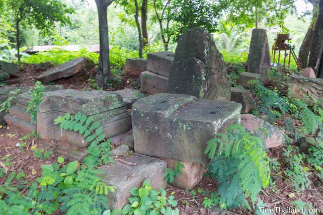 sandstone blocks and pediment tops at Prang Ban Prang Khmer ruin