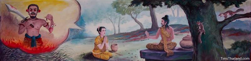 Vessantara Jataka mural of Prince Vessantara's wife telling him her dream