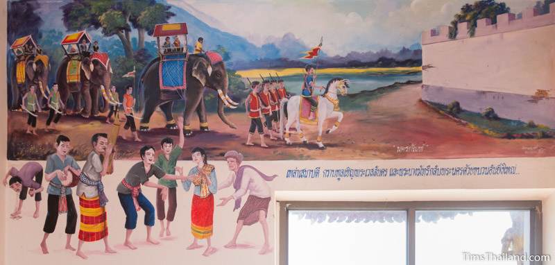 Vessantara Jataka mural of Prince Vessantara returning to the city and people celebrating