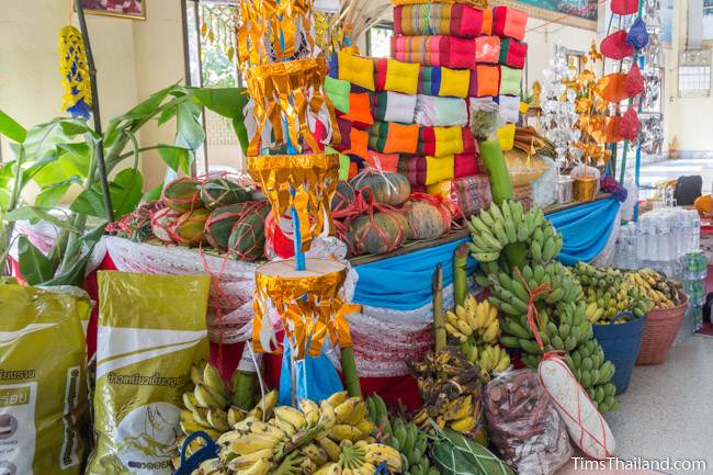 fruits and pillows for Kathin celebration