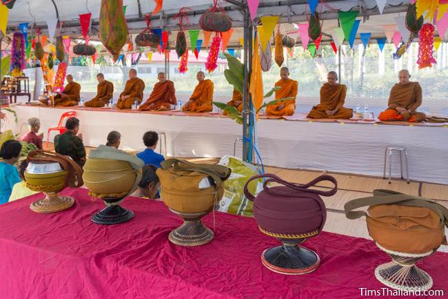 monk bowls on a table for Kathin celebration