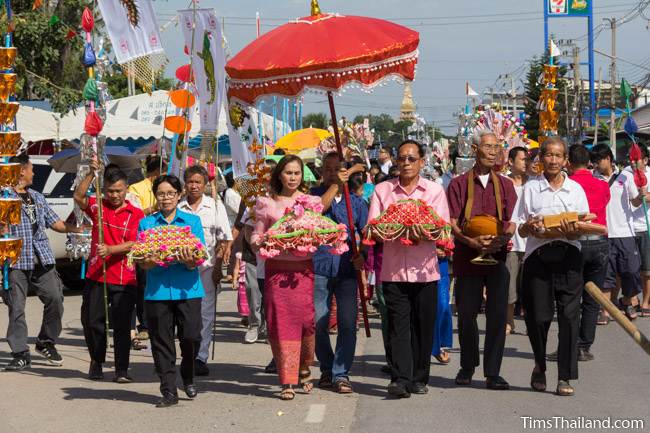 front of procession going to temple for Kathin celebration