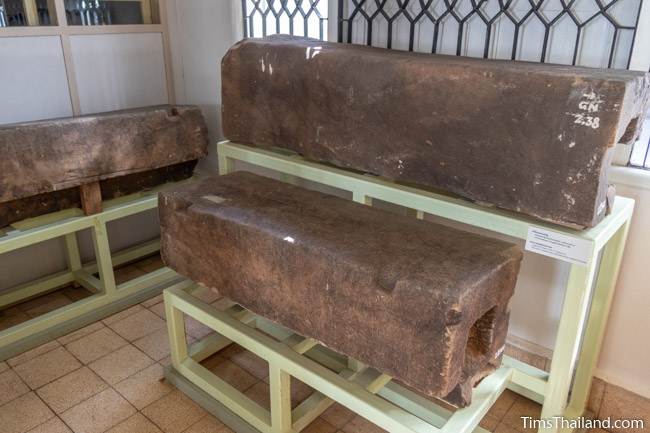 three inscription stones from Muang Khaek Khmer ruin at Maha Viravong National Museum