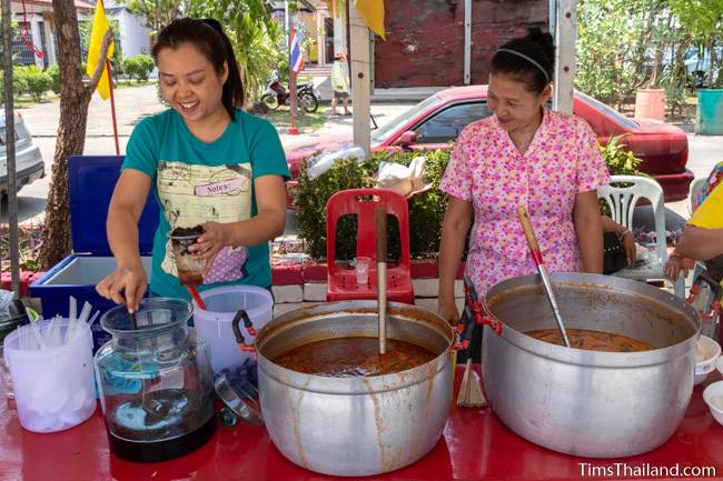 women serving food