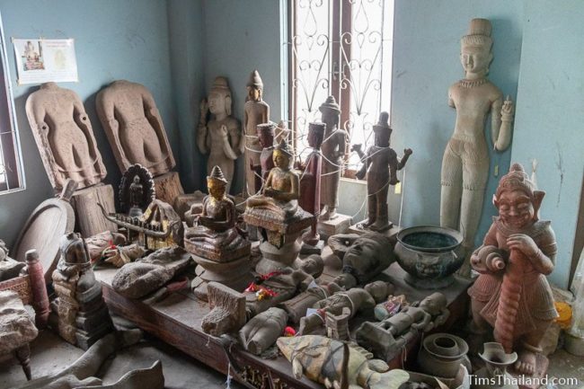 large collection of various Khmer and other statues