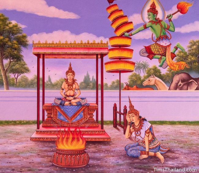 temple mural painting of Indra destroying royal umbrella