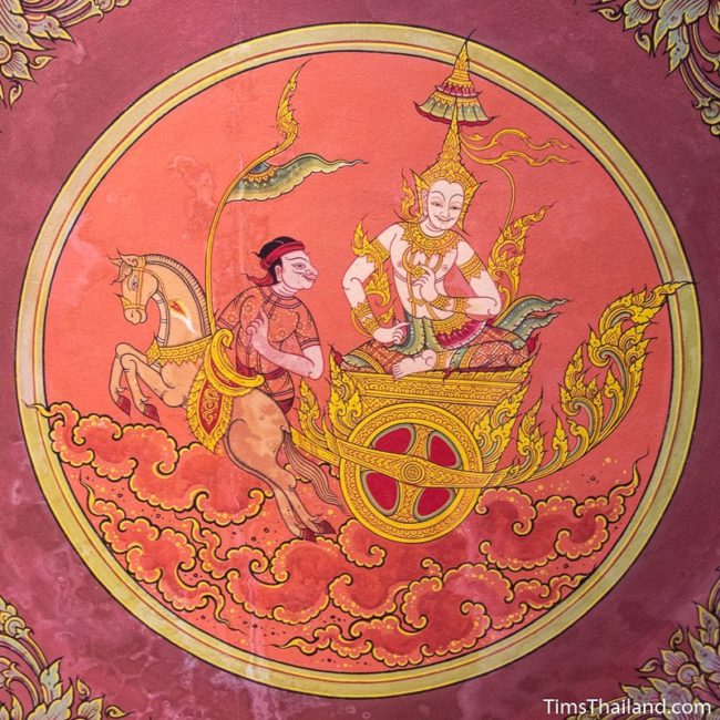 temple mural painting of man riding chariot