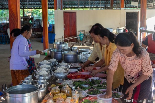 women preparing plates of food
