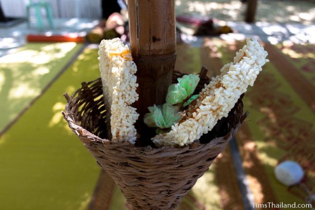 snacks in a bambo basket