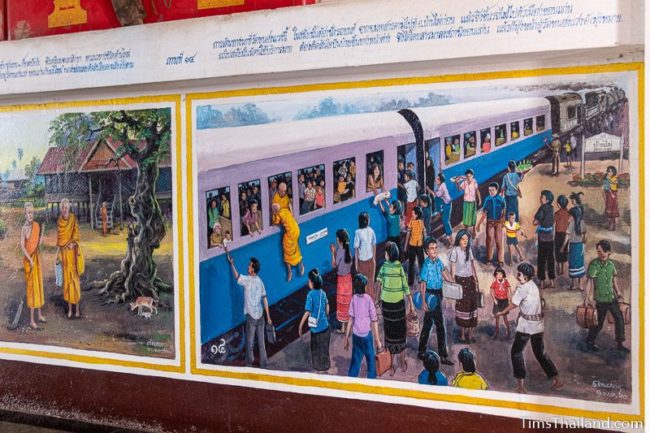 mural painting of people on a train