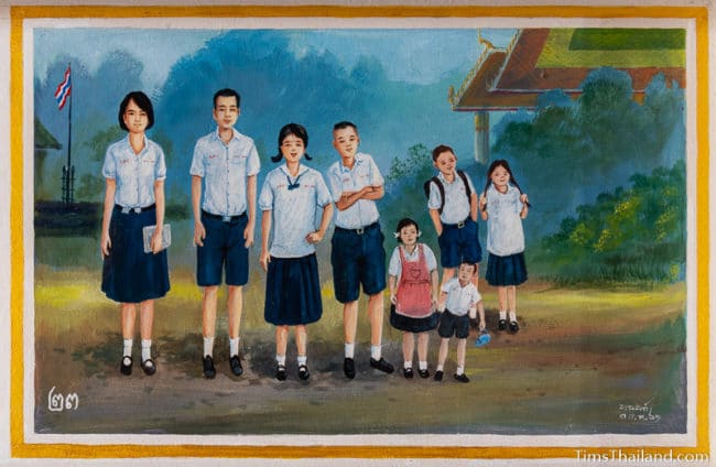 painting of a group of children in school uniforms