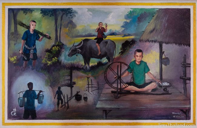 painting of man doing farm chores