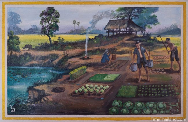 painting of family tending a vegetable garden