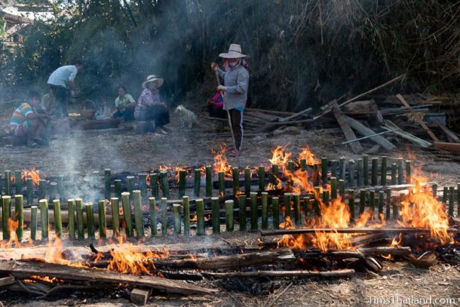 flames around bamboo tubes