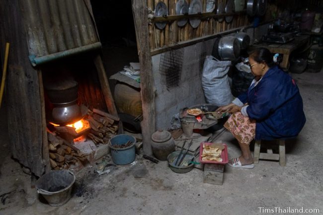 grilling khao griap in the dark of night