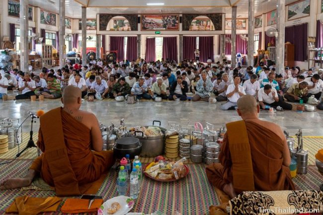 monks during gruat nam water blessing ceremony