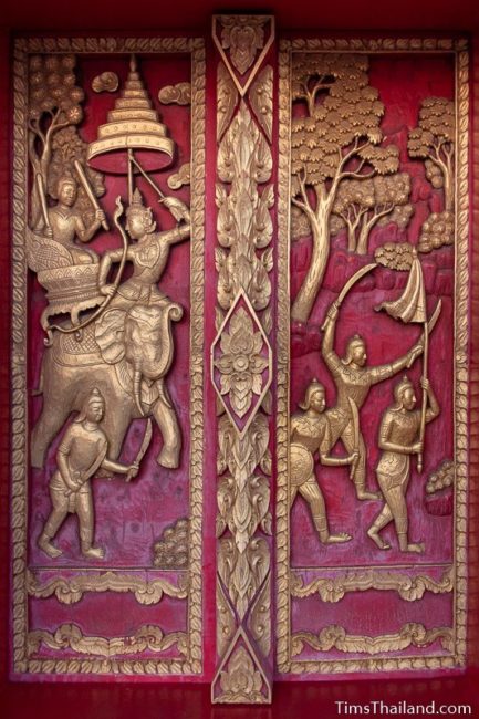woodcarving of soldiers and a war elephant