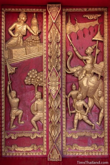 woodcarving of soldiers and a war elephant