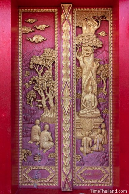 woodcarving of the Buddha talking to the five ascetics