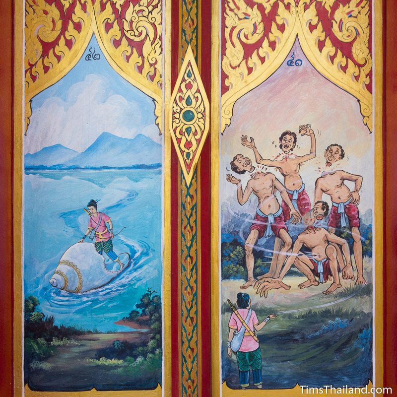 painting of Sin Sai story on window shutters