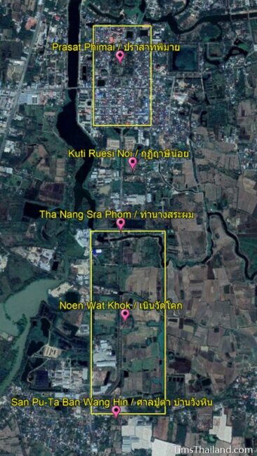 map showing location of Phimai town and Phimai Baray