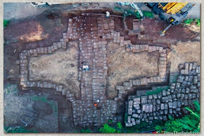 aerial view of restoration work being done on western gate that shows its cross-shaped layout