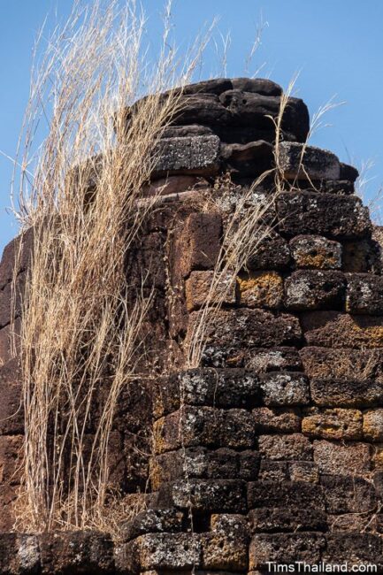 top of prang with grass growing on the laterite blocks